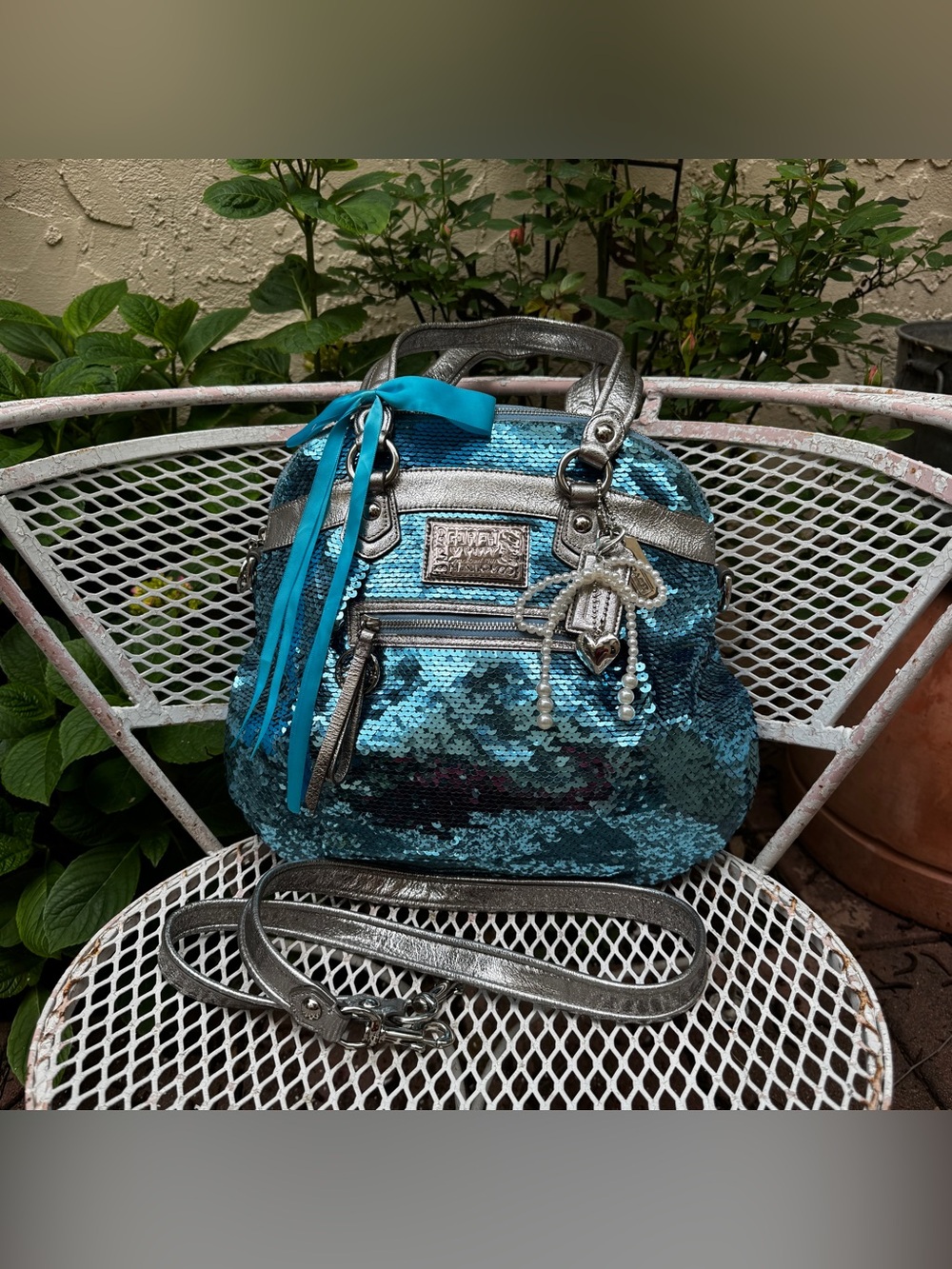 Rare Blue & Silver Coach Poppy Sequin Bag